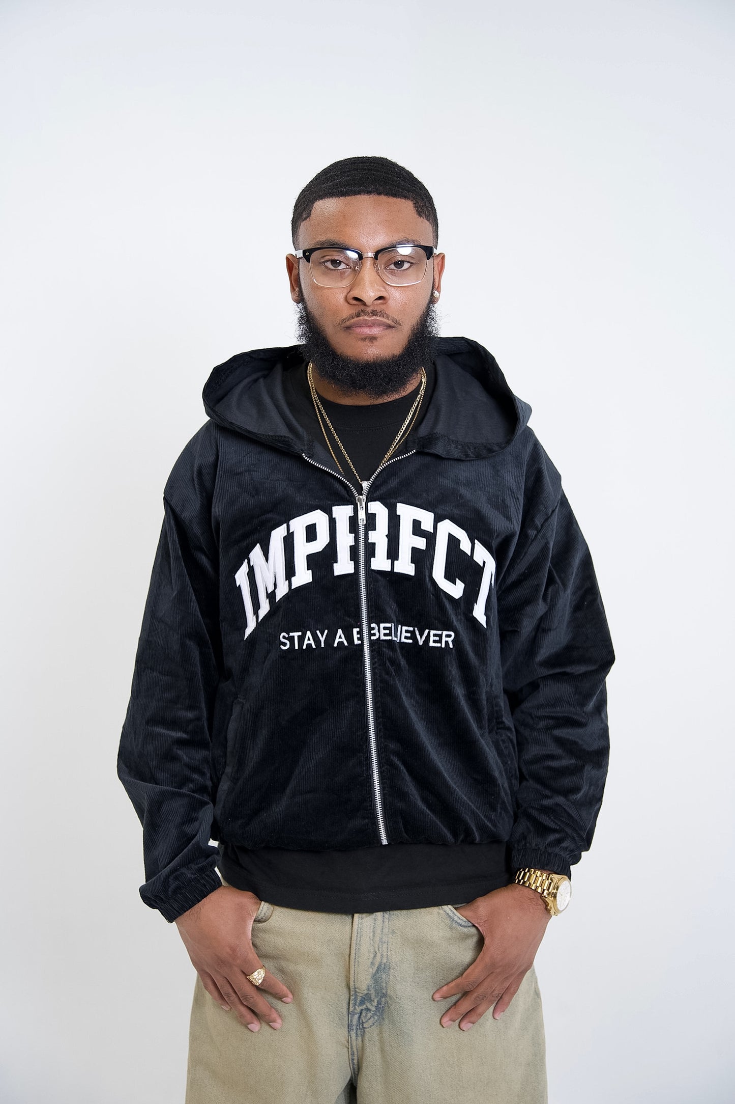 CORDUROY ZIP UP JACKET (BLACK)